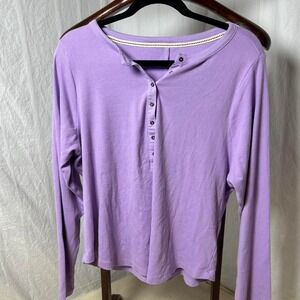 Pilcro Anthropologie Andie Ribbed Henley Top Long Sleeve Light‎ Purple Size 2X